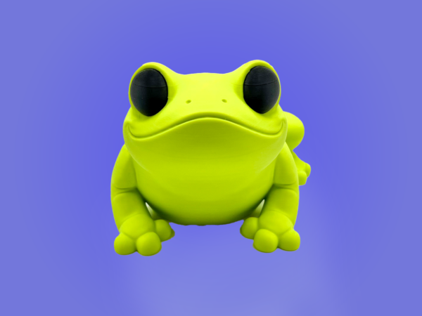 Green frog 3d printed on purple background