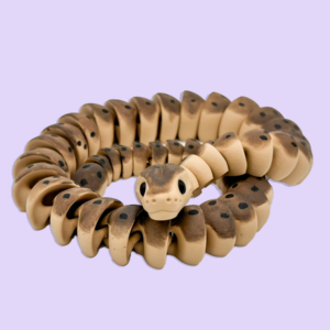 3d printed snake coiled on purple background.